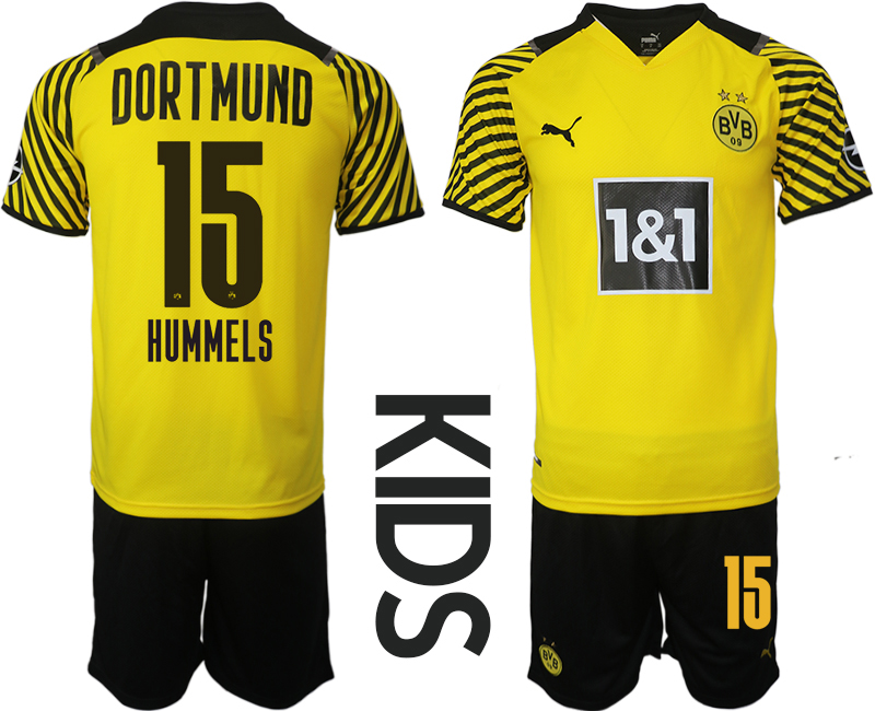 Youth 2021-2022 Club Borussia Dortmund home yellow #15 Soccer Jersey->youth soccer jersey->Youth Jersey